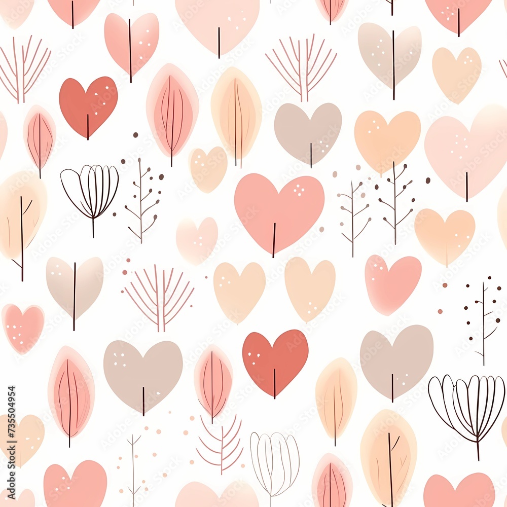 Minimalistic in light colors pattern with hearts, cute pattern for design with pink hearts, pattern for paper design 