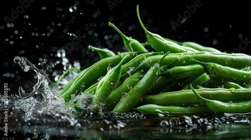 Green Beans Drenched in Water Splash