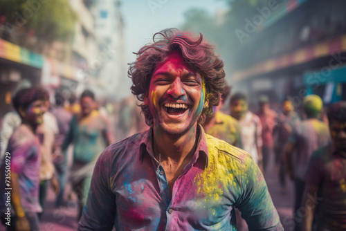 Happy Indian Man Celebrating Holi 