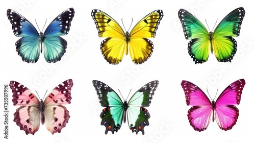 Set of beautiful and colorful butterflies isolated on white background.