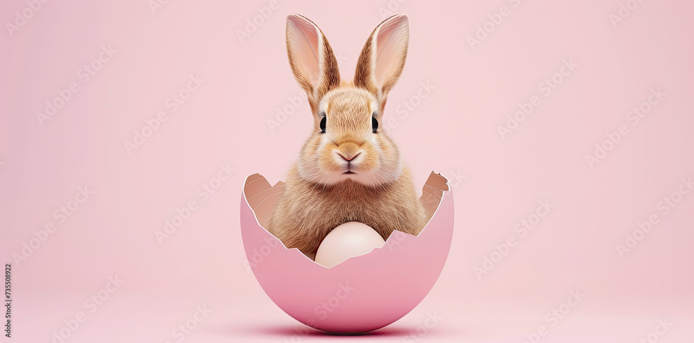 Obraz premium Cute bunny sitting inside an eggshell.