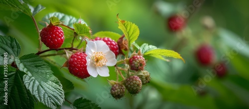 Closeup of ripe juicy red raspberries in a bunch for healthy fruit concept and natural food background