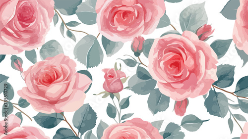 Watercolor Pink Roses On White Seamless