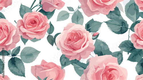 Watercolor Pink Roses On White Seamless