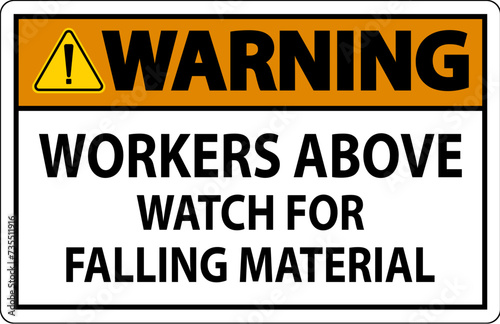 Warning Sign, Workers Above Watch For Falling Material