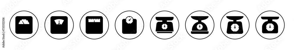 Scales icon set vector. Weight scale sign and symbol Scales icon set vector. Weight scale sign and symbol