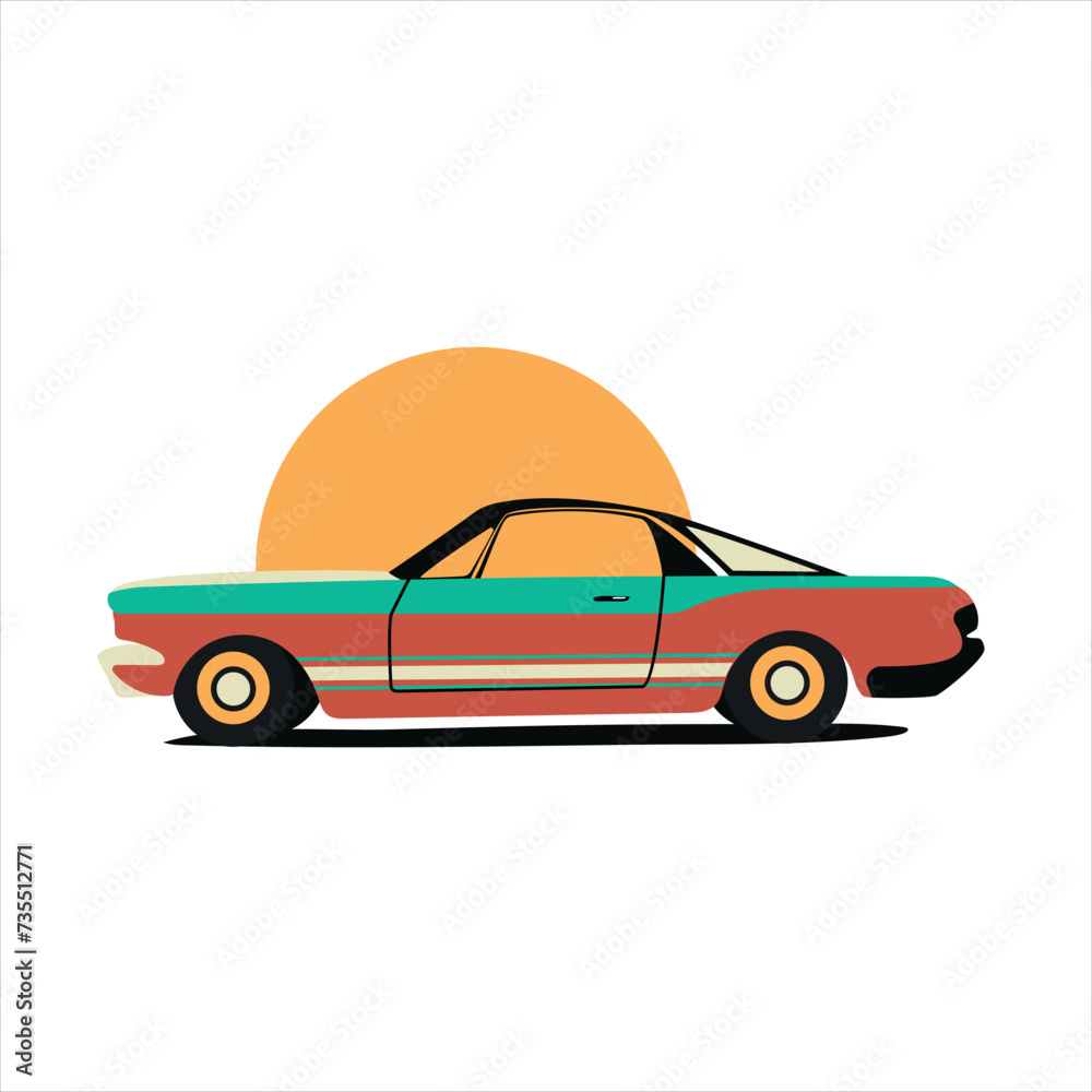 Illustration in a car in retro style