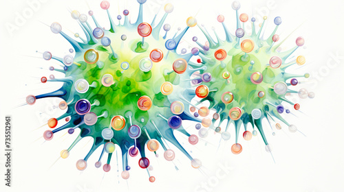カラフルなウイルスの水彩イラスト