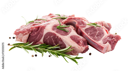 An alluring display of rich, succulent cuts of red meat adorned with fragrant rosemary and bold peppercorns, showcasing the indulgent diversity of animal fat from veal to horse in a tantalizing meat 