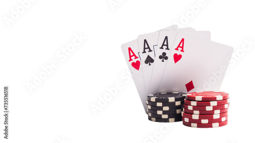 A Stack of Playing Cards and Four of a Kind Poker Chips