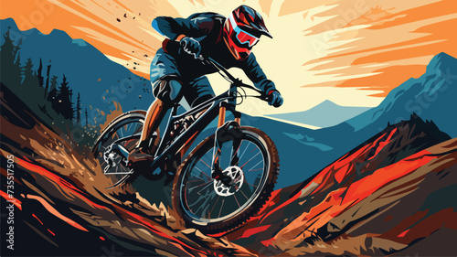 Fototapeta Naklejka Na Ścianę i Meble -  Extreme sport mountain biking illustration vector