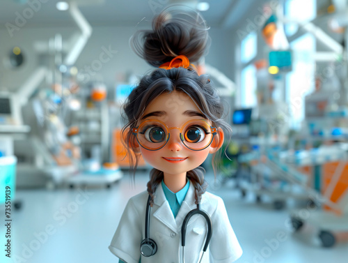 Сharming character illustrations of a girl doctor in a hospital. Generative AI