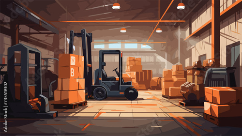 Flat Illustration Forklift Storage Room Productio