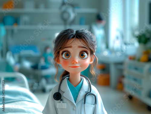 Сharming character illustrations of a girl doctor in a hospital. Generative AI