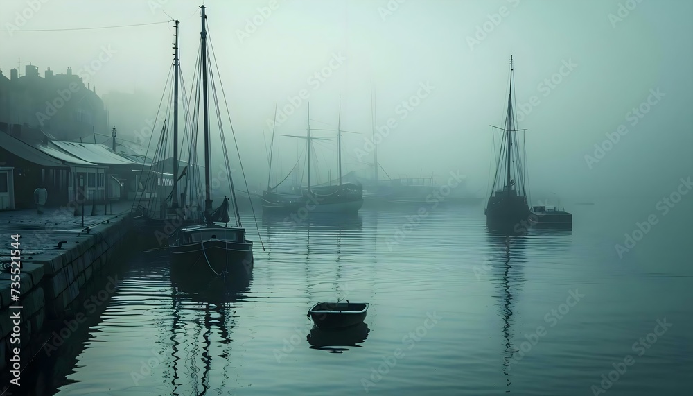 a harbor filled with lots of boats on a foggy day a harbor filled with lots of boats on a foggy day