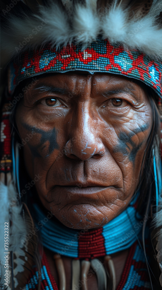 A weathered face, adorned with tribal paint and a worn hat, tells the story of a man who carries the traditions of his ancestors with pride