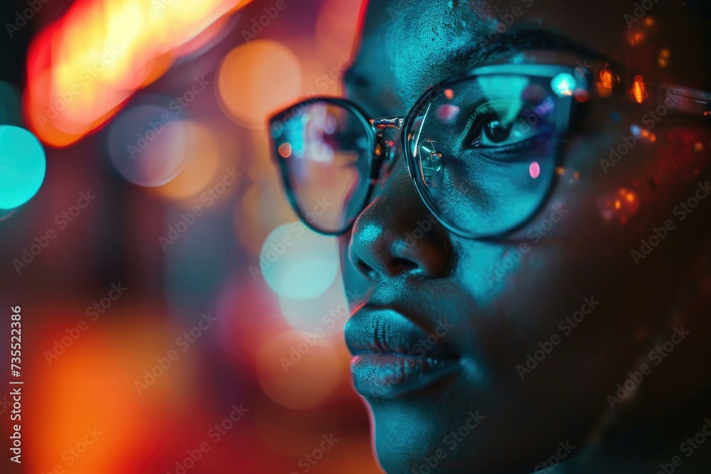 A woman wearing glasses and looking at the camera. Generative AI. A woman wearing glasses and looking at the camera. Generative AI.