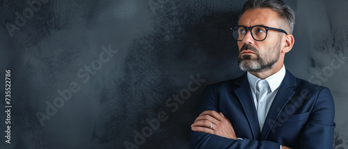Sophisticated Business Professional Contemplating Strategies in a Modern Office Environment with Copy Space © Alienmonster Images