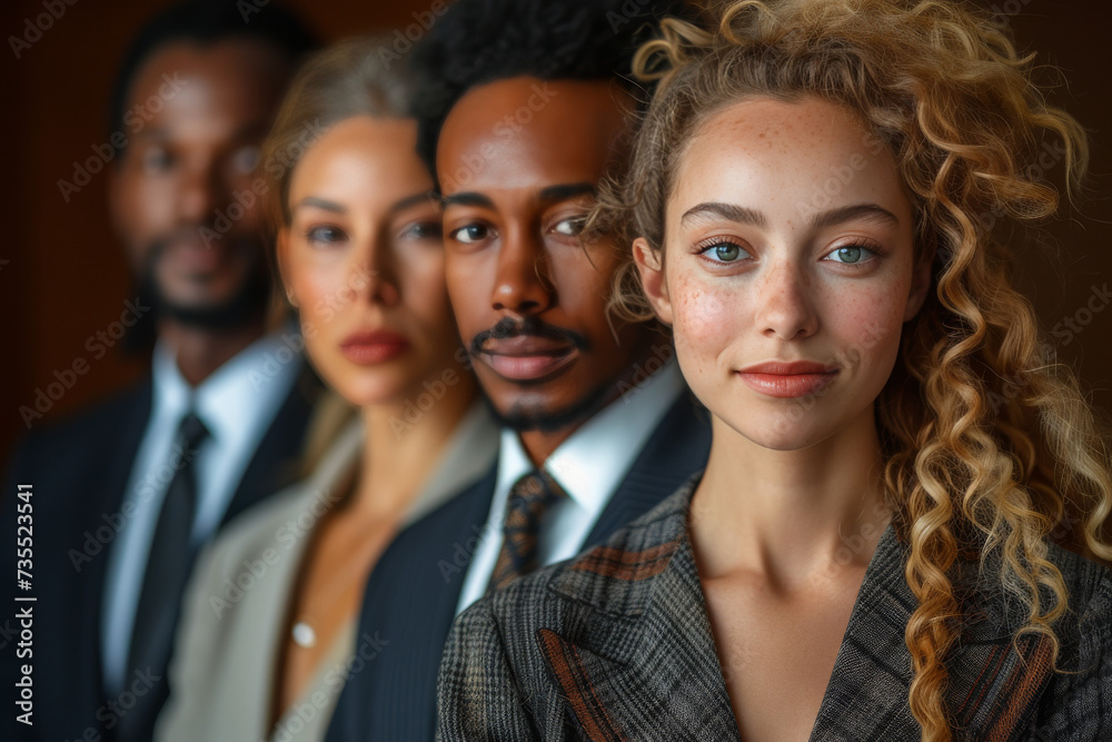 A diverse group of individuals exuding joy and sophistication while posing for a photo indoors, showcasing their unique facial features, fashion choices, and hairstyles A diverse group of individuals exuding joy and sophistication while posing for a photo indoors, showcasing their unique facial features, fashion choices, and hairstyles