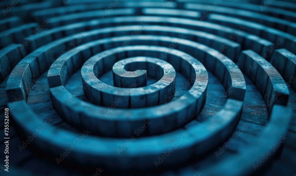 A blue maze with a spiral in the middle. Generative AI. A blue maze with a spiral in the middle. Generative AI.