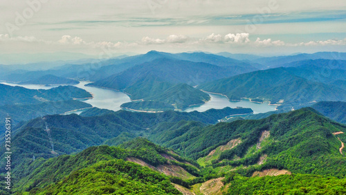 대한민국 한국 양구 산 정상 풍경 호수 자연 경관 정상