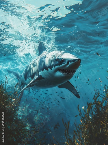 Photorealistic ai artwork of a great white shark. Generative ai. © JG Marshall