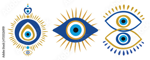 Signs of protection against the evil eye. Turkish amulet. Eyes of Fatima. Islamic, Arabic or Turkish amulet. Gradient icon. Set of nazars. Vector illustration