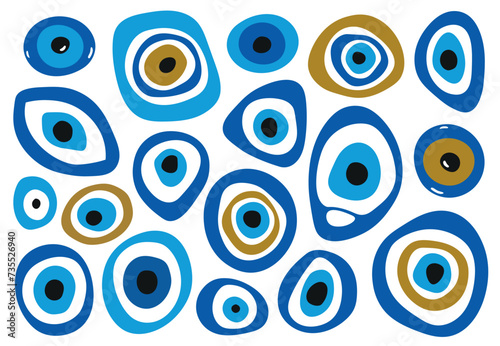 The evil eye, a protective amulet of Mediterranean cultures, in countries such as Greece, Turkey, Italy. Vetporial illustration in dooble style