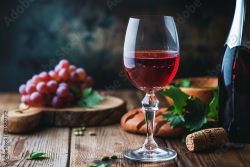 A Glass of Red Wine Next to a Bottle of Wine. Generative AI photo