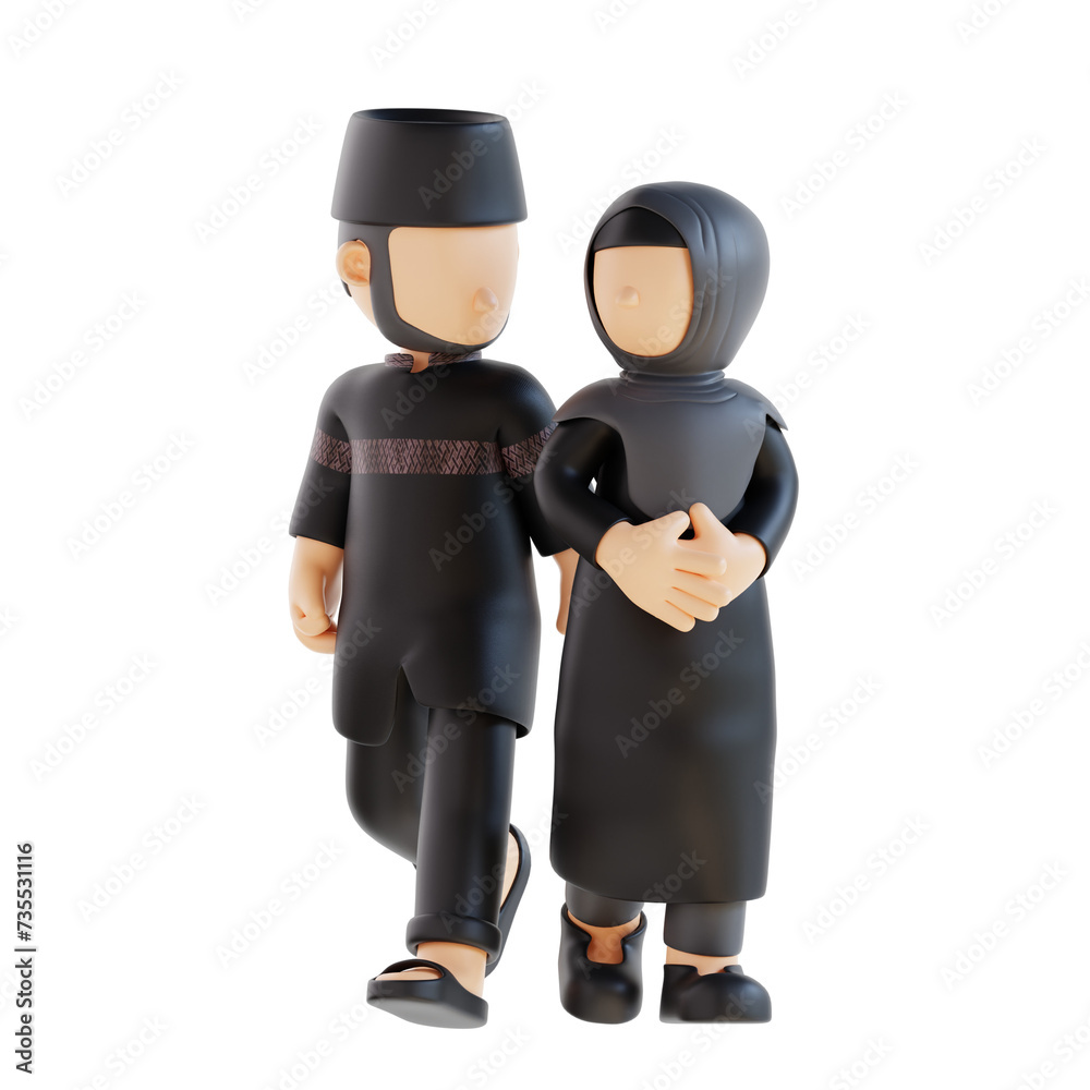 3d rendering muslim couple face to face pose