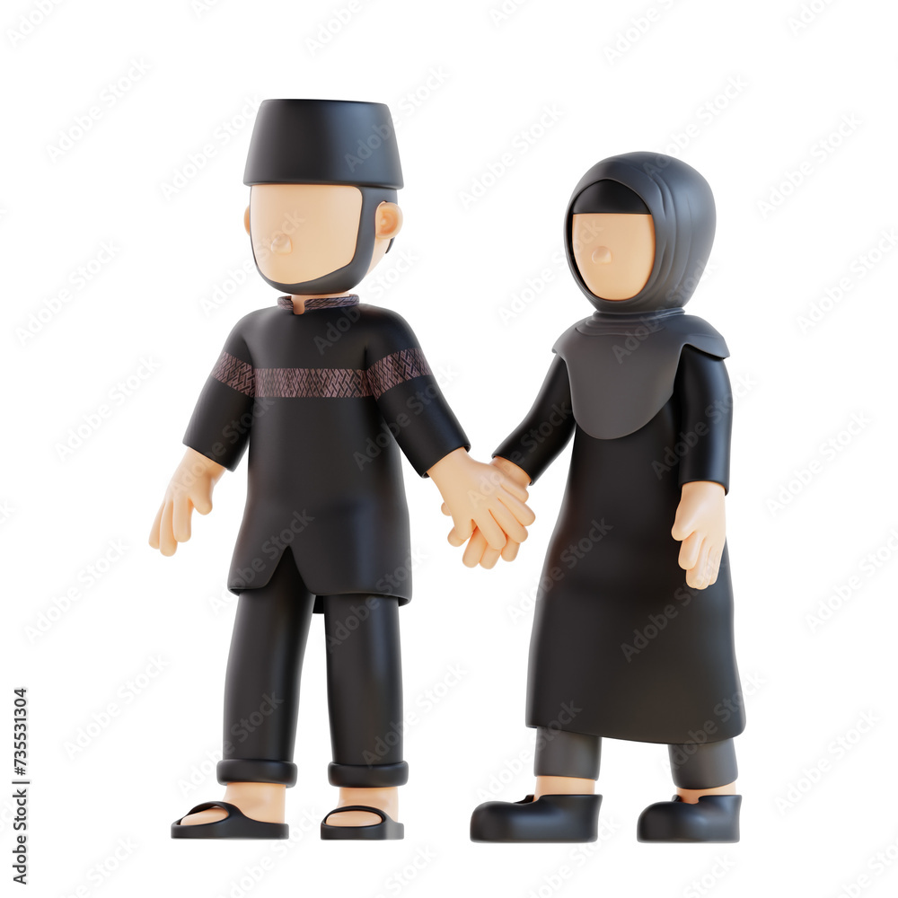 3d rendering muslim couple holding hands pose 3d rendering muslim couple holding hands pose