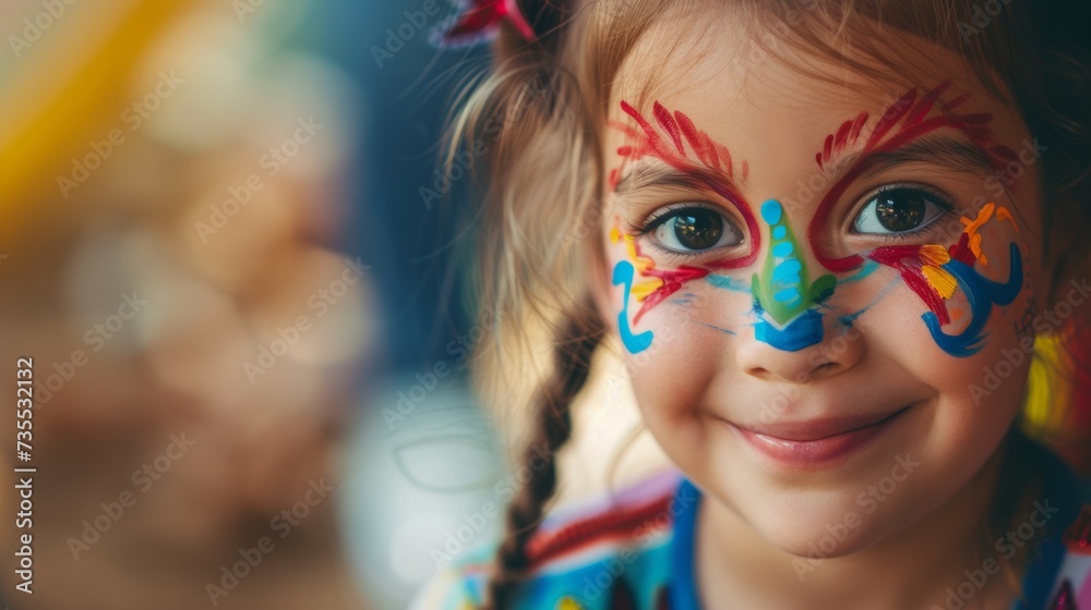 Vibrant Portrait of a Young Girl with Colorful Face Paint AI Generated.