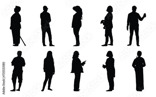 Set of people standing silhouettes isolated on white background