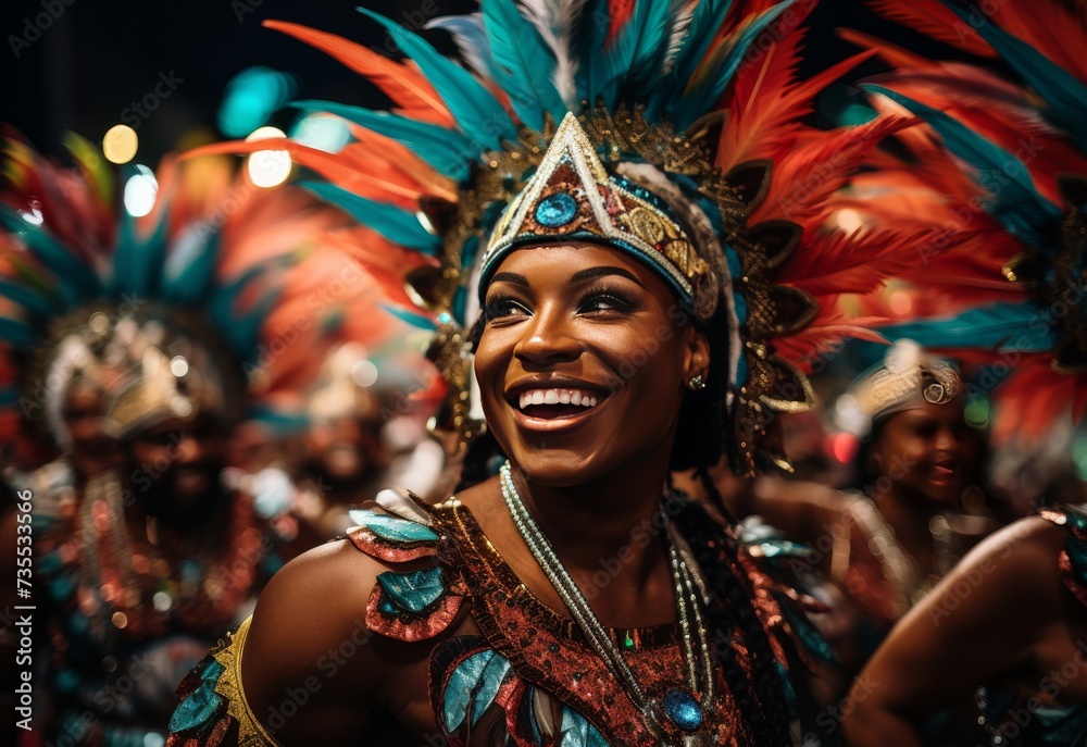 Smiling Woman in Colorful Headdress