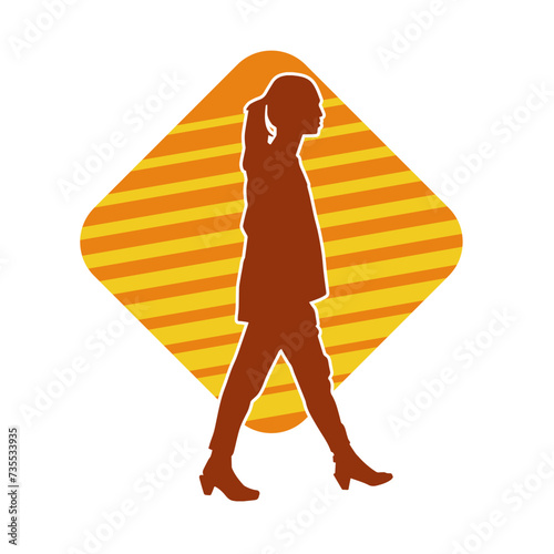 Silhouette of a secretary or female office worker wearing formal business suit.
