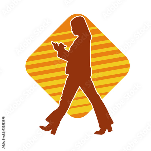 Silhouette of a secretary or female office worker wearing formal business suit.
