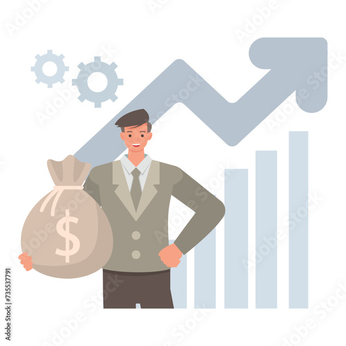 Business performance illustration concept. Business people working in office planning, thinking and economic analysis. Office man character vector design. 
