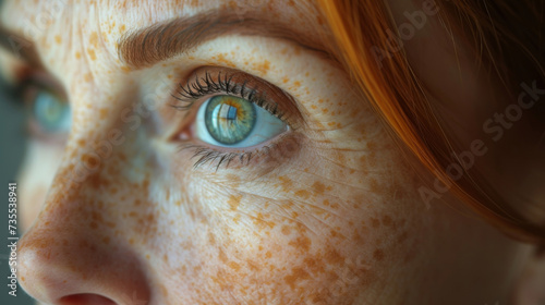 Closeup of mature skin with a combination of thick texture in some areas and thin delicate texture in others along with prominent age spots and crepelike appearance. photo