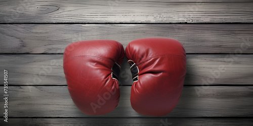 Red boxing gloves on wood background. Sport and healthy lifestyle concept. © Fatima