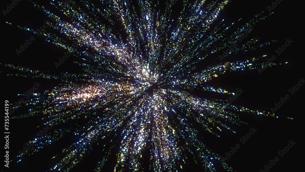 Abstract volumetric structure of bright particles on a dark background. Designer Art object in the shape of a complex star with streams of luminous energy flow. Will decorate any presentation
