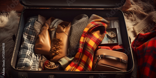 Woman packing clothes into suitcase at home, closeup