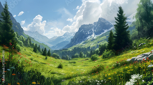 illustration with the drawing of an Alpine Meadows