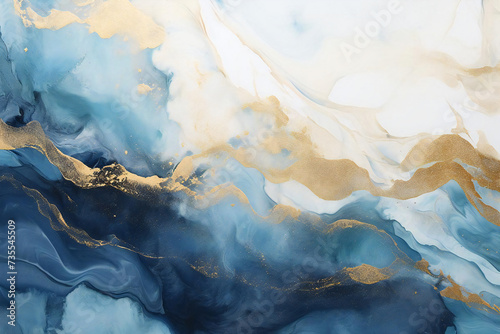 blue and gold paint art background material, Generative AI