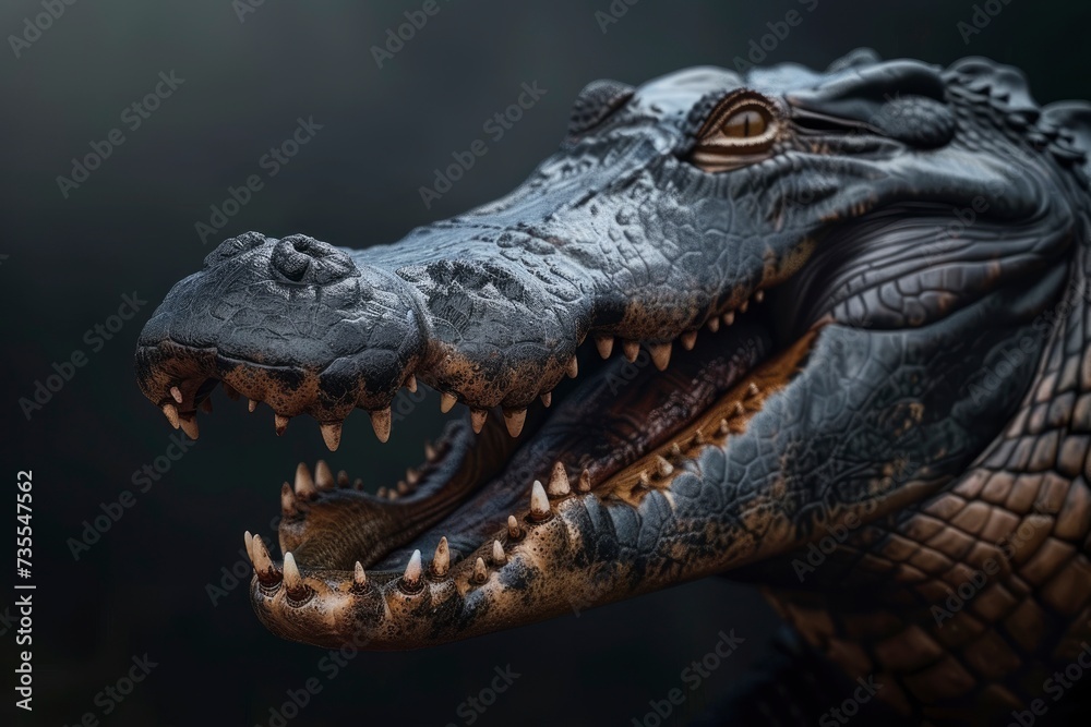 crocodile on black background, highly detailed - generative ai crocodile on black background, highly detailed - generative ai