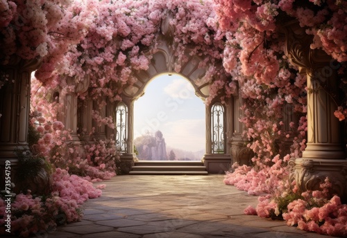 Beautiful Archway Adorned With Pink Flowers © we360designs