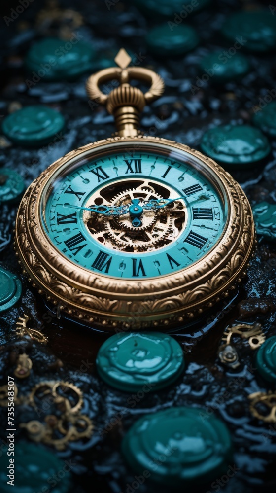 Close Up of Pocket Watch on Table