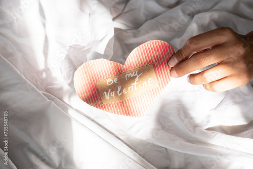 Tableau sur toile Be My Valentine phrase on handmade Valentine card.