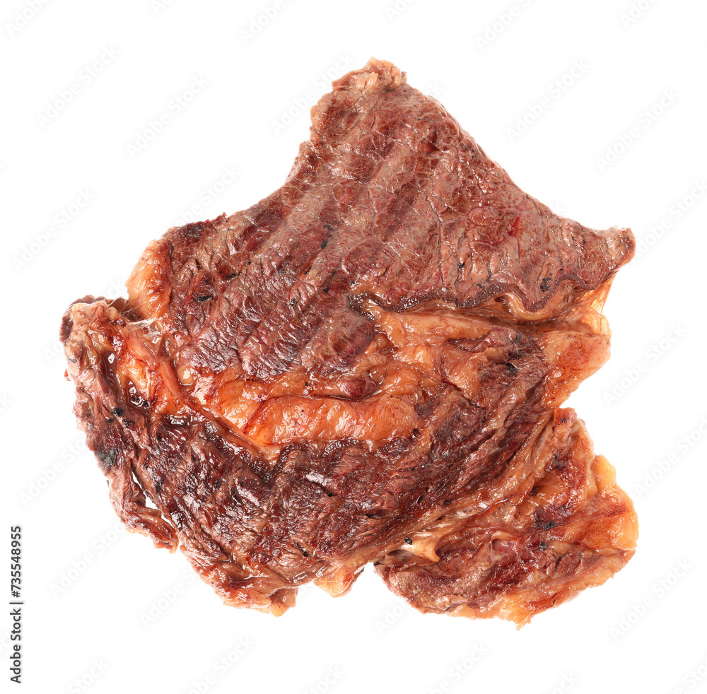 Delicious grilled beef steak isolated on white, top view Delicious grilled beef steak isolated on white, top view