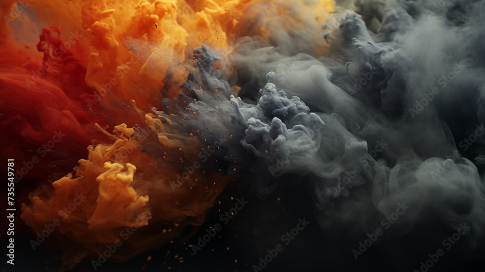 Organic particles expand across the frame like smoke background