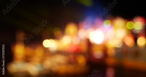 Colorful Backdrop display with twinkling night life shape blinking light. Bokeh abstract blurred background music festival stage show performance party. Vibrant bokeh background spark animate motion photo